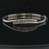 14k White Gold and 1cttw Diamond Solid 20g Heavy Bypass Bangle Bracelet 6.75"
