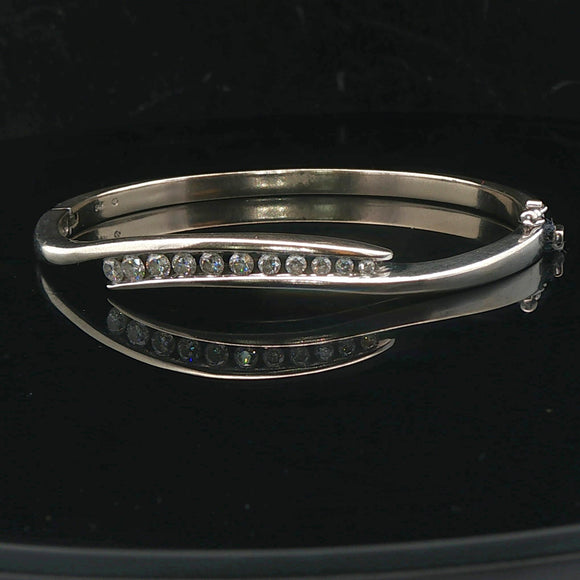 14k White Gold and 1cttw Diamond Solid 20g Heavy Bypass Bangle Bracelet 6.75