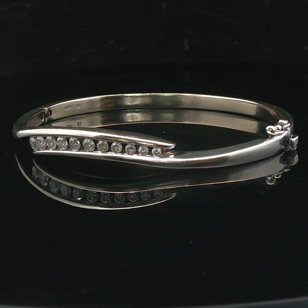 14k White Gold and 1cttw Diamond Solid 20g Heavy Bypass Bangle Bracelet 6.75"