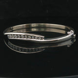 14k White Gold and 1cttw Diamond Solid 20g Heavy Bypass Bangle Bracelet 6.75"