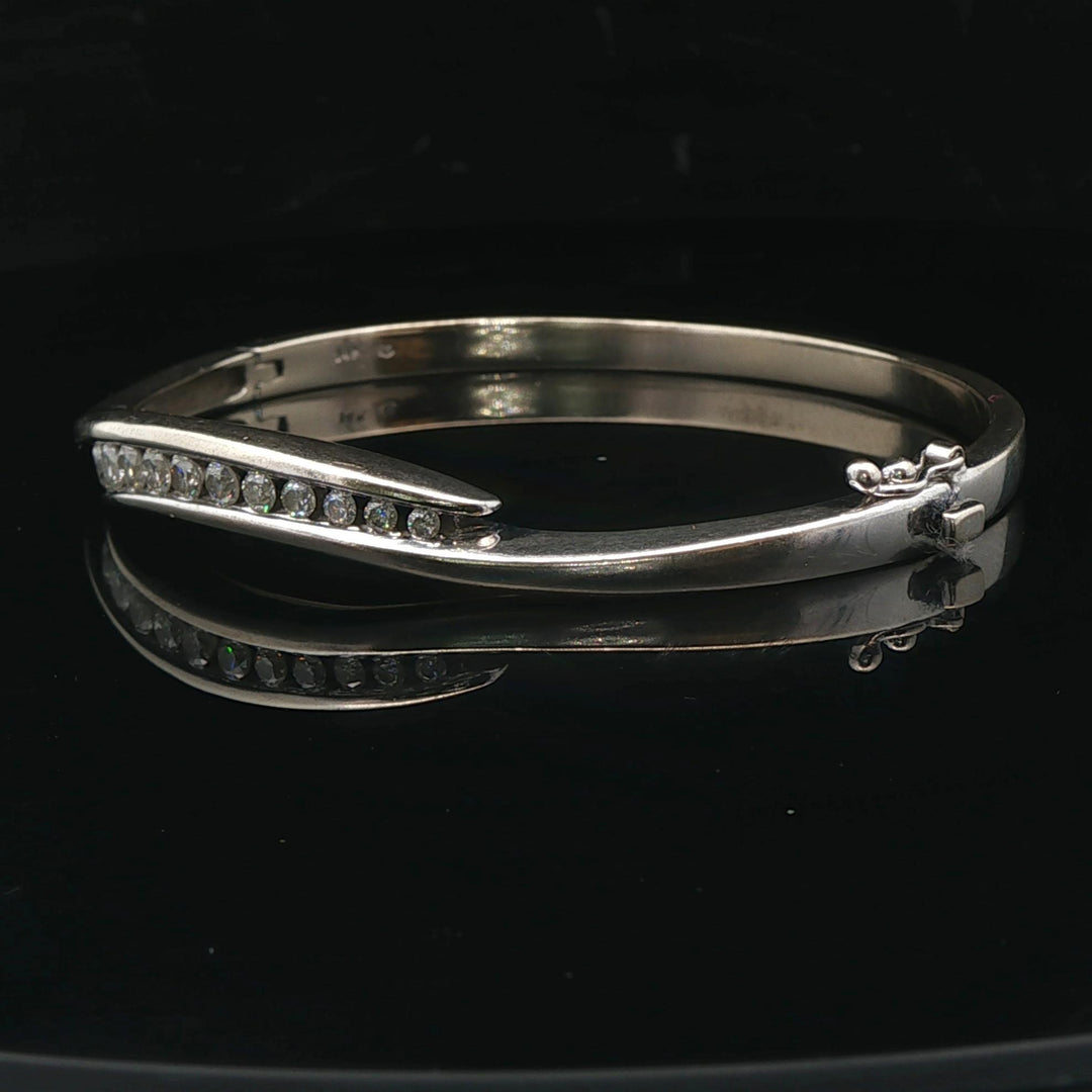 14k White Gold and 1cttw Diamond Solid 20g Heavy Bypass Bangle Bracelet 6.75"