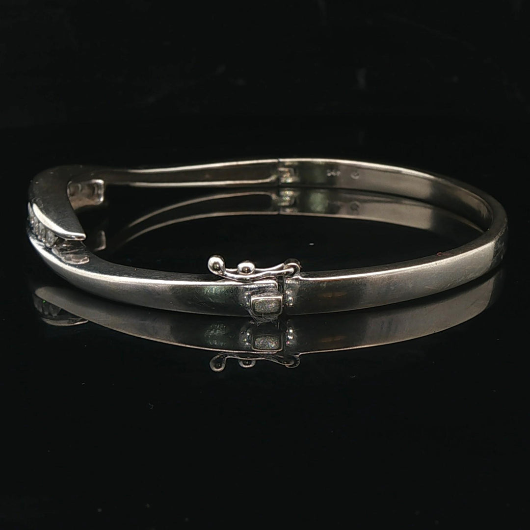 14k White Gold and 1cttw Diamond Solid 20g Heavy Bypass Bangle Bracelet 6.75"