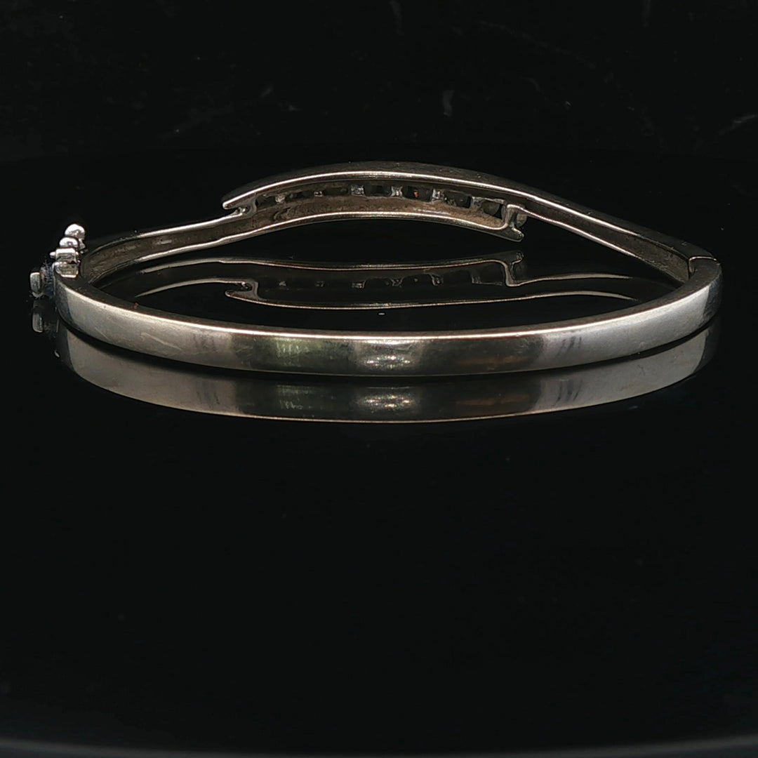 14k White Gold and 1cttw Diamond Solid 20g Heavy Bypass Bangle Bracelet 6.75"