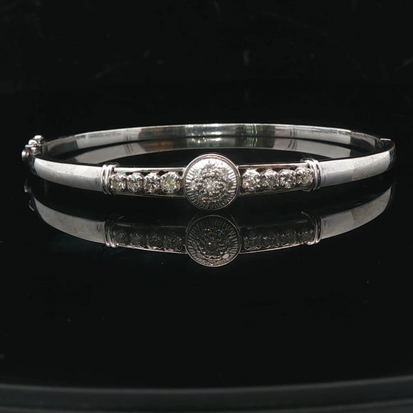 14k White Gold and 0.50cttw Diamond Solid Vintage Bangle Bracelet 6.5