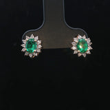 14k Yellow Gold Emerald and Diamond Halo Stud Earrings