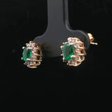 14k Yellow Gold Emerald and Diamond Halo Stud Earrings