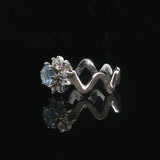 14k White Gold Aquamarine and Diamond Halo Zig Zag Band Ring Size 5.5