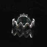 14k White Gold Aquamarine and Diamond Halo Zig Zag Band Ring Size 5.5