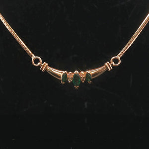 14k Yellow Gold Emerald and Diamond Herringbone Link Pendant Necklace Italy 16"