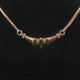 14k Yellow Gold Emerald and Diamond Herringbone Link Pendant Necklace Italy 16"