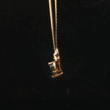 14k Yellow Gold Emerald and Diamond Herringbone Link Pendant Necklace Italy 16"