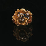 18k Yellow Gold Sapphire and Diamond Heavy Vintage Floral Ring Size 7