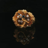 18k Yellow Gold Sapphire and Diamond Heavy Vintage Floral Ring Size 7