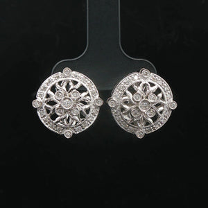 18k White Gold and 0.42cttw Diamond Vintage Filigree Stud Earrings