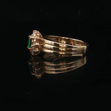 14k Yellow Gold Emerald and Diamond Halo Ladies Ring Size 6.25