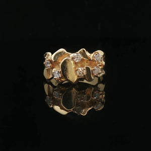 14k Yellow Gold and 0.25cttw Diamond Solid Nugget Ring Size 6