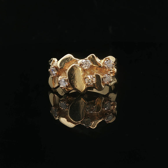14k Yellow Gold and 0.25cttw Diamond Solid Nugget Ring Size 6