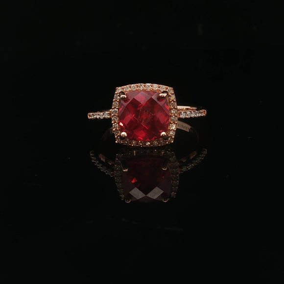 14k Yellow Gold Ruby and Diamond Halo Ladies Ring Size 6.75