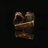 14k Yellow Gold Opal Green Tourmaline and Diamond Vintage Bypass Ring Size 6.5