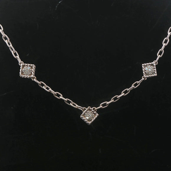 14k White Gold and Diamond Vintage Station Cable Link Necklace 16