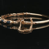 14k Yellow Gold Blue Sapphire and Diamond 10.7g Vintage Bangle Bracelet 6.5"