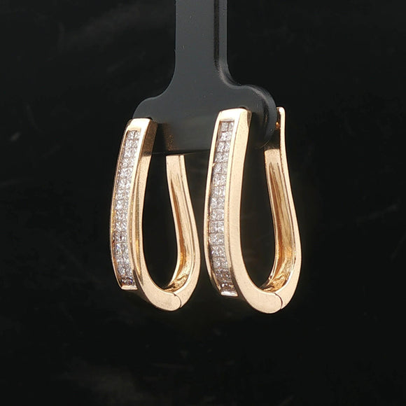 14k Yellow Gold and 1cttw Princess Cut Diamond Hoop Earrings 1