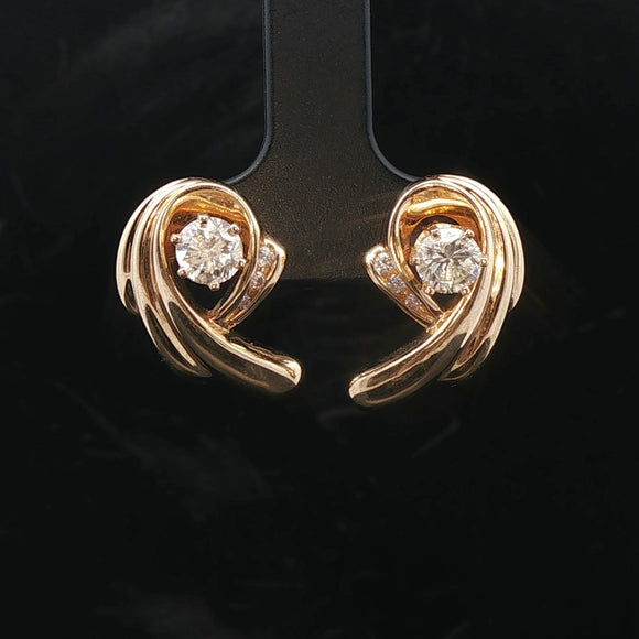 14k Yellow Gold and 0.75cttw Diamond Stud Earrings in Swirl Jacket