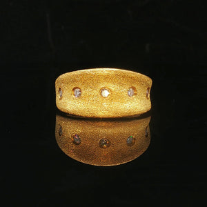 24k Pure Yellow Gold and Diamond 10.6g Solid Brushed Textured Ring Size 5.75