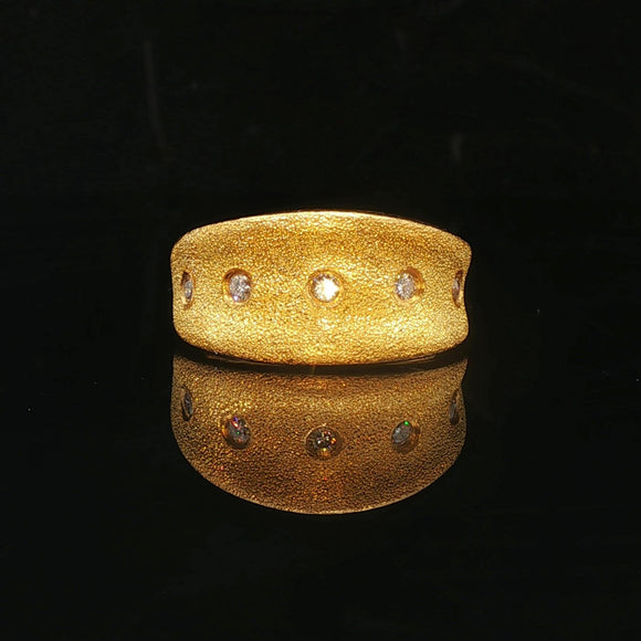 24k Pure Yellow Gold and Diamond 10.6g Solid Brushed Textured Ring Size 5.75