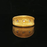 24k Pure Yellow Gold and Diamond 10.6g Solid Brushed Textured Ring Size 5.75