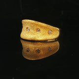 24k Pure Yellow Gold and Diamond 10.6g Solid Brushed Textured Ring Size 5.75