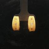 24k Pure Yellow Gold and Diamond 7.4g Solid Brushed Textured Huggie Earrings