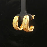 24k Pure Yellow Gold and Diamond 7.4g Solid Brushed Textured Huggie Earrings