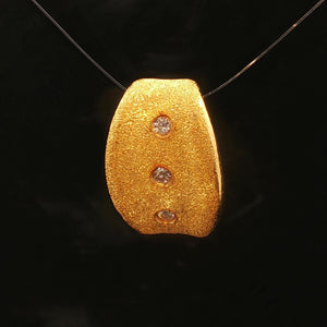 24k Pure Yellow Gold and Diamond 3.7g Solid Brushed Textured Slide Pendant