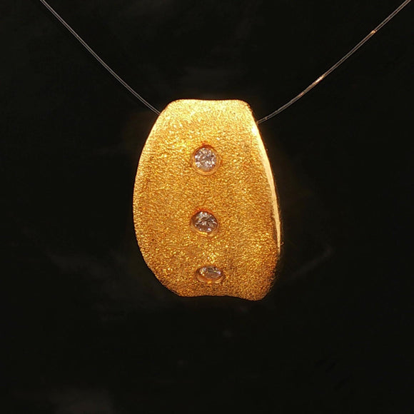 24k Pure Yellow Gold and Diamond 3.7g Solid Brushed Textured Slide Pendant