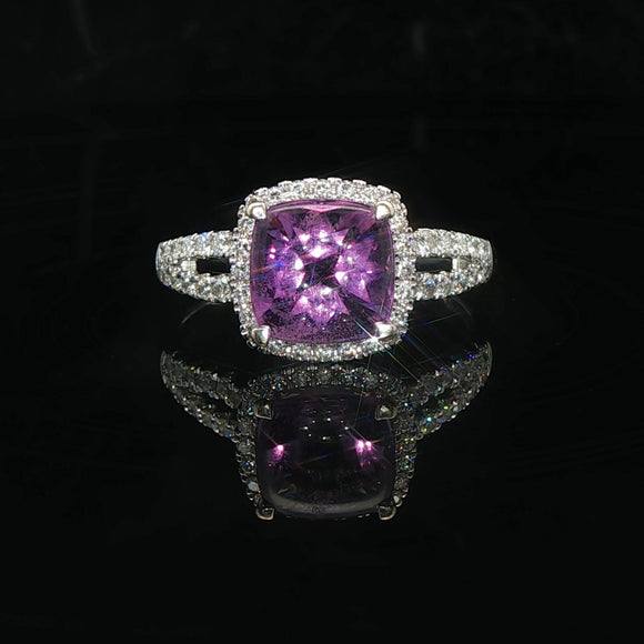 14k White Gold Amethyst and 0.38cttw Diamond Halo Ring Size 7.75