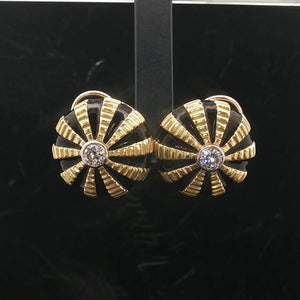 18k Yellow Gold Black Enamel and 0.60cttw Diamond Heavy Button Stud Earrings
