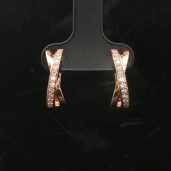 14k Rose Gold and 0.25cttw Diamond Crossover Huggie Earrings