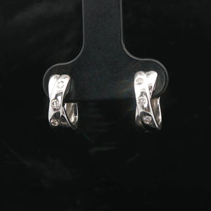 18k White Gold and Diamond Small Sold Crossover Huggie Earrings 0.50"