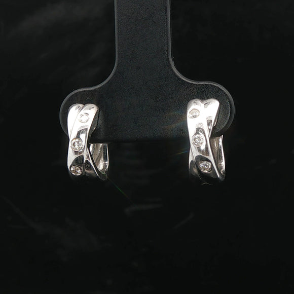 18k White Gold and Diamond Small Sold Crossover Huggie Earrings 0.50