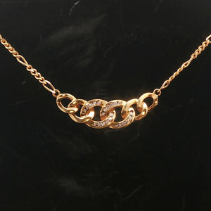 18k Yellow Gold and Diamond Figaro Chain and Curb Link Pendant Necklace 16"