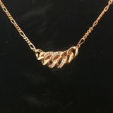 18k Yellow Gold and Diamond Figaro Chain and Curb Link Pendant Necklace 16"