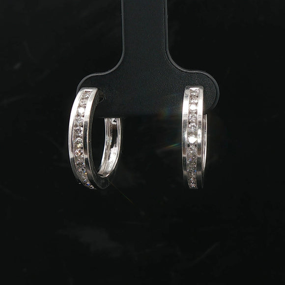 14k White Gold and 0.30cttw Diamond Hoop Huggie Earrings