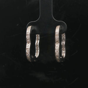 14k White Gold and 0.50cttw Diamond Contour Shape Hoop Earrings 0.75"