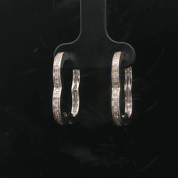 14k White Gold and 0.50cttw Diamond Contour Shape Hoop Earrings 0.75