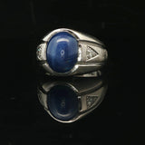 14k White Gold Blue Star Sapphire and Diamond Ring Size 6.5