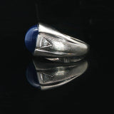 14k White Gold Blue Star Sapphire and Diamond Ring Size 6.5