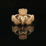 14k Yellow Gold and 0.07ct Diamond Solid Claddagh Ring Size 10