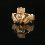 14k Yellow Gold and 0.07ct Diamond Solid Claddagh Ring Size 10