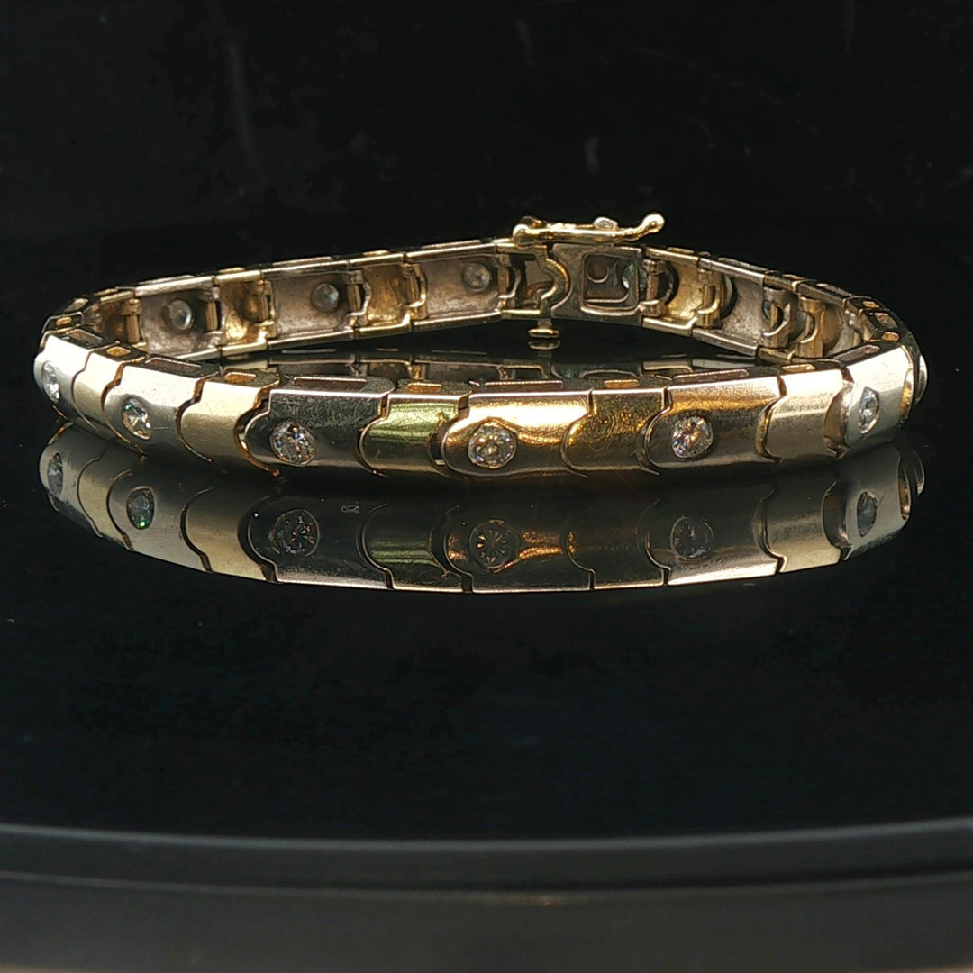 14k Yellow and White Gold 1cttw Diamond Scalloped Bar Link Bracelet 6.75"